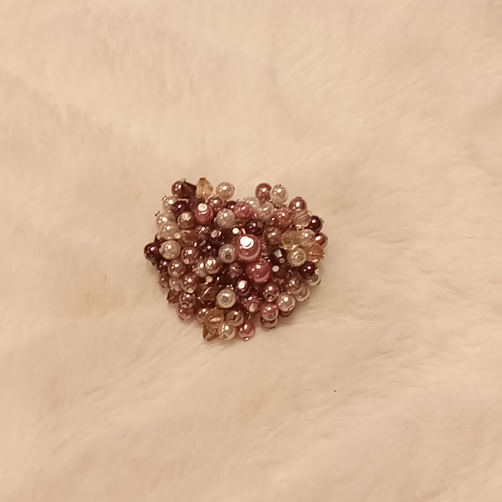 Vintage beaded heart brooch